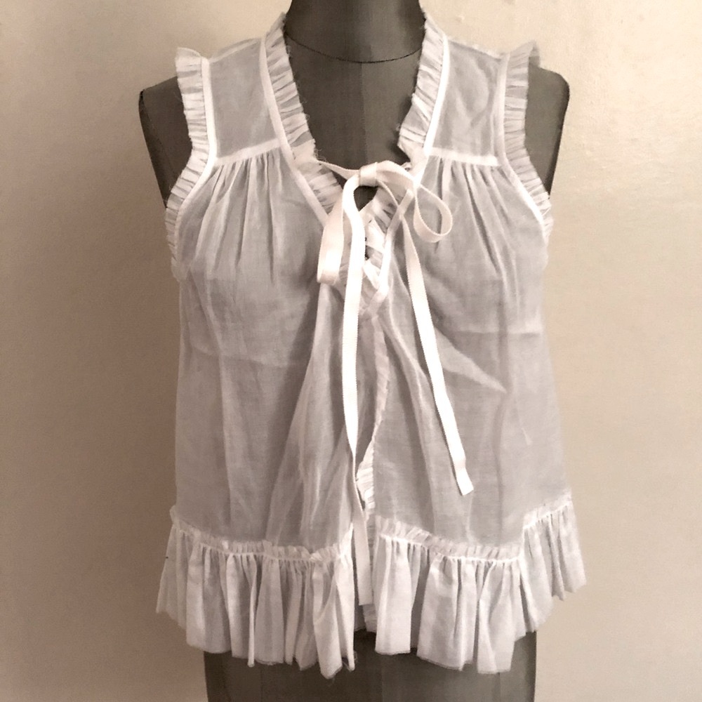 Cinq a Sept White Tie Front Ruffled Blouse XS NWT